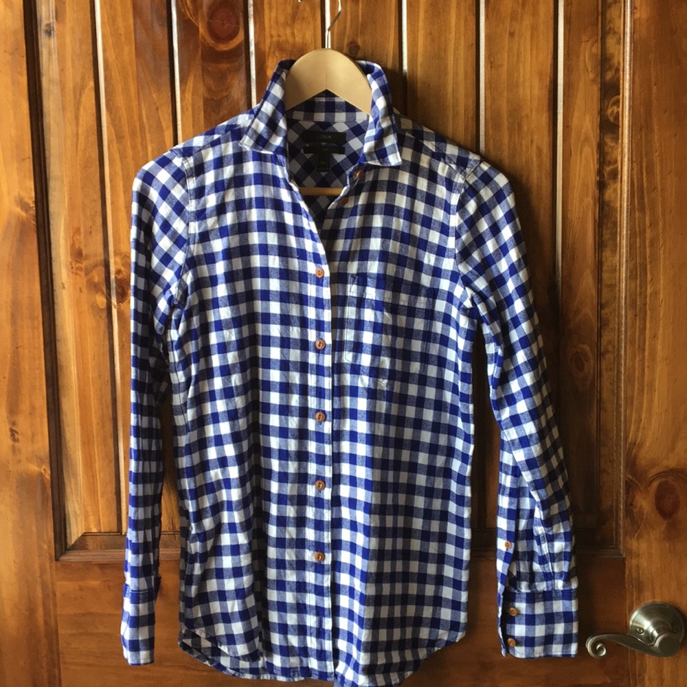 J. Crew Blue and White Gingham Button Down Blouse